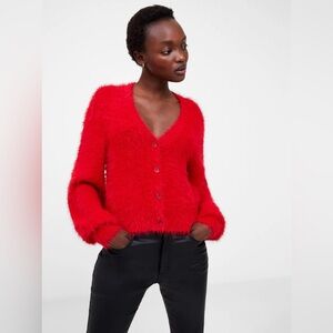 French Connection Red Fuzzy Knit Sweater NWT